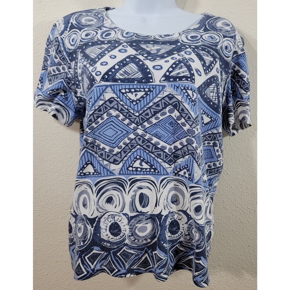 Rebecca Malone Blue White Geo Print Top PM